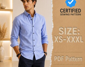 Shirt Sewing Pattern, Men Shirt Pattern, Button Up Shirt Pattern, Mens Sewing Pattern, Shirt Pattern, Sewing Patterns for Men XS-XXXL
