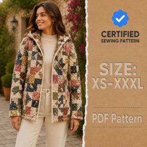Jacket with Hoodie Sewing Pattern for Women, Coat Pattern, Sewing Patterns, Quilted Jacket Pattern, Hooded