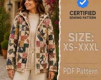 Jacket with Hoodie Sewing Pattern for Women, Coat Pattern, Sewing Patterns, Quilted Jacket Pattern, Hooded