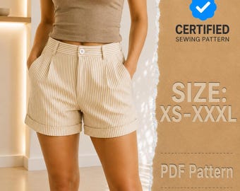 Shorts Sewing Pattern for Women | Women Shorts Pattern | Pattern Shorts | Wide Leg Shorts Sewing Pattern | High Waisted Shorts Pattern