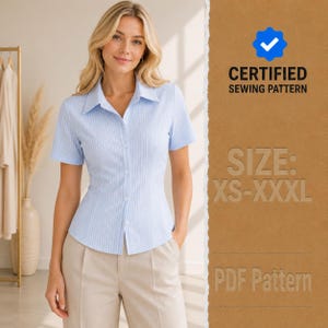Shirt Sewing Pattern, Short Sleeve Shirt Pattern, Button Up Shirt Pattern, Fitted Shirt Sewing Pattern, Sewing patterns Women, Top Pattern