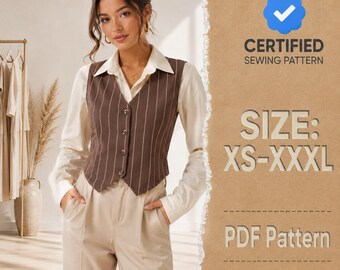 Vest & Shirt Sewing Pattern, Sewing Pattern for Women, Sewing Patterns, Vest Pattern, Shirt Pattern, Sewing Patterns, Waistcoat Pattern
