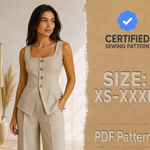 Trendy Top Pattern, Vest Sewing Pattern, Sewing Patterns Women, Suit Vest, Button Up Top, Top Sewing Pattern for Women, Women Vest Pattern