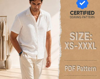 Aloha Shirt Sewing Pattern, Men Shirt Pattern, Tropical shirt pattern, Sewing Pattern for Men, Men Sewing Pattern, Men's Summer Shirt