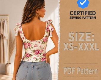 Patron de couture PDF pour haut à nouer pour femme, tailles XS à XXXL, patron de haut à nouer sur les épaules, haut court dos nu, patron de haut facile à réaliser, patron de haut à nouer