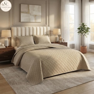 3 Piece Embossed Diamond Check Bedspread Set: Soft Polyester Comforter, Bedroom Decor