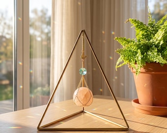 Tabletop Crystal Suncatcher — Triangular shaped Rainbow Maker on a Brass Stand — Minimalist Desk Decor