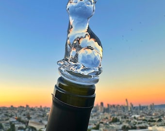 Clear Acrylic Cat Bottle Stopper, Wine Rose Champagne Barware