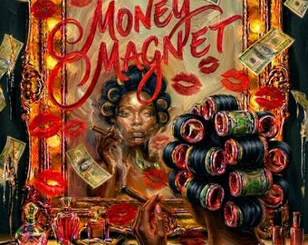 Arte mural "Imán de dinero" / Decoración de lujo para mujer negra / Lámina con mentalidad de abundancia (descarga digital)