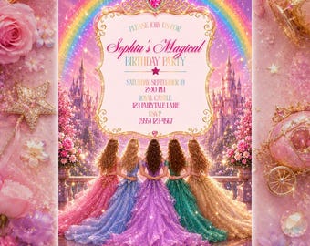 Princess Birthday Invitation, Editable Princess Birthday Invite, Fairytale Castle Canva Template (Digital Download)
