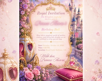 Editable Princess Birthday Invitation, Fairytale Castle Canva Template (Digital Download)