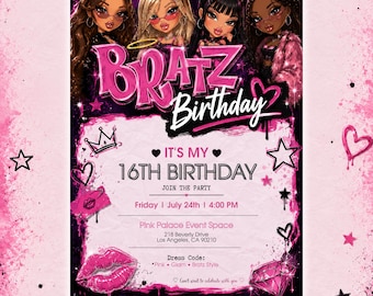 Invitation Template, Y2K Birthday Party, Editable Canva Invite, Pink Glam Celebration, Instant Download