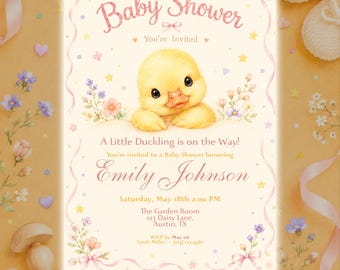 Duck Baby Shower Invitation Template, Little Duckling Baby Shower Invite, Editable Canva Invitation, Digital Download