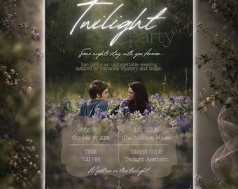 Twilight Birthday Invitation, Vampire Theme Party, Editable Canva Template (Digital Download)
