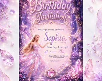 Purple Fairy Birthday Invitation, Magical Garden Party Invite, Editable Canva Birthday Template, Digital Download