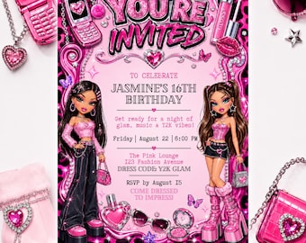 Y2K Doll Invitation Template, Pink Glam Birthday Party, Editable Canva Invite, Fashion Doll Celebration, Instant Download