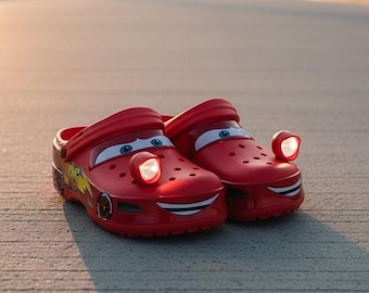 Cartoon Car Clogs with LED Shoe Lights, Women's and Men's Summer Slippers