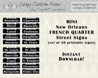 20 MINI New Orleans French Quarter Printable Signs, Set of 20, Printable Bourbon Street Signs, Mardi Gras Decor, Wedding Decor, NOLA