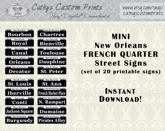 20 MINI New Orleans French Quarter Printable Signs, Set of 20, Printable Bourbon Street Signs, Mardi Gras Decor, Wedding Decor, NOLA