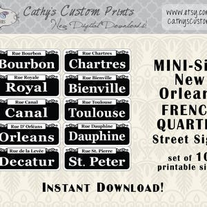 10 MINI New Orleans French Quarter Printable Signs, Set of 10, Printable Bourbon Street Signs, Mardi Gras Decor, Wedding Decor, NOLA