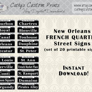 20 cartelli stampabili del quartiere francese di New Orleans, set di 20, cartelli stradali Bourbon stampabili, arredamento Mardi Gras, arredamento matrimonio, NOLA immagine 1