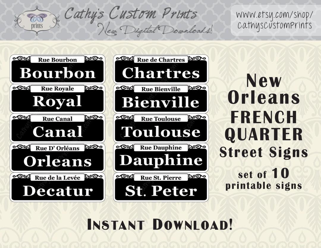 10 New Orleans French Quarter Printable Signs, Set of 10, Printable Bourbon Street Signs, Mardi Gras Decor, Wedding Decor, NOLA - Etsy 10-new-orleans-french-quarter-printable-signs-set-of-10-printable-bourbon-street-signs-mardi-gras-decor-wedding-decor-nola-etsy