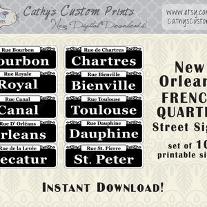 10 New Orleans French Quarter Printable Signs, Set of 10, Printable Bourbon Street Signs, Mardi Gras Decor, Wedding Decor, NOLA