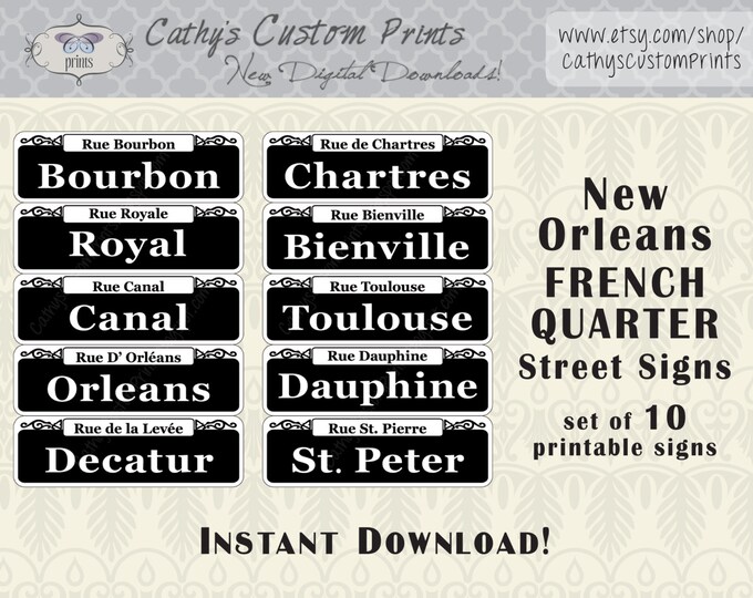 10 New Orleans French Quarter Printable Signs, Set of 10, Printable ...