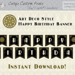 Art Deco 1920&#39;s Happy Birthday Printable Banner, Party Decor, Roaring 20&#39;s, Instant download