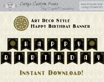 Banner stampabile di buon compleanno Art Deco degli anni '20, decorazioni per feste, ruggenti anni '20, download istantaneo