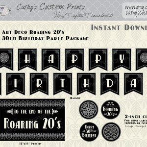 Art Deco, End of the Roaring 20&#39;s - 30th Birthday Party Package in Silver, Party Decor, Roaring 20&#39;s, Instant download