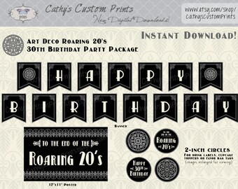 Art Deco, End of the Roaring 20's - 30th Birthday Party Package in Silver, Party Decor, Roaring 20's, Instant download