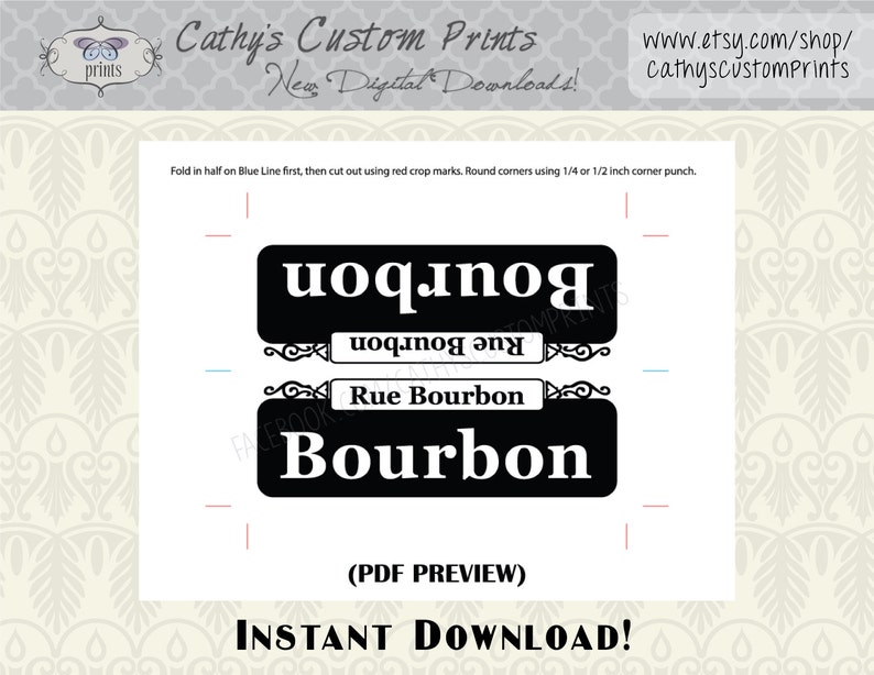 10 MINI Segni stampabili del quartiere francese di New Orleans, Set di 10, Segnali stradali Bourbon stampabili, Arredamento Mardi Gras, Arredamento matrimonio, NOLA immagine 2