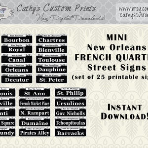 25 MINI New Orleans French Quarter Printable Signs, Set of 25, Printable Bourbon Street Signs, Mardi Gras Decor, Wedding Decor, NOLA image 1