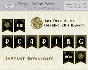 Art Deco The Roaring 20's Banner imprimible, Decoración de fiesta, Locos años 20, Descarga instantánea