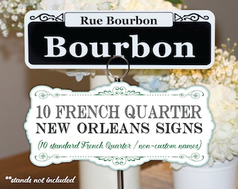 10 In-Stock New Orleans Signs, Set of 10, Bourbon Street Signs, Mardi Gras Decor, Wedding Decor, NOLA