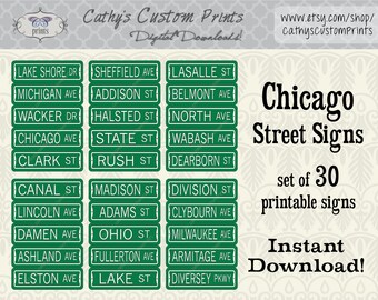 30 Chicago Printable Signs, Set of 30, Printable Michigan Ave Signs, Windy City Decor, Wedding Decor