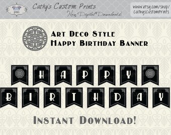 Art Deco, The Roaring 20's Banner druckbares Banner in Silber, Party Dekor, Roaring 20's, Instant download
