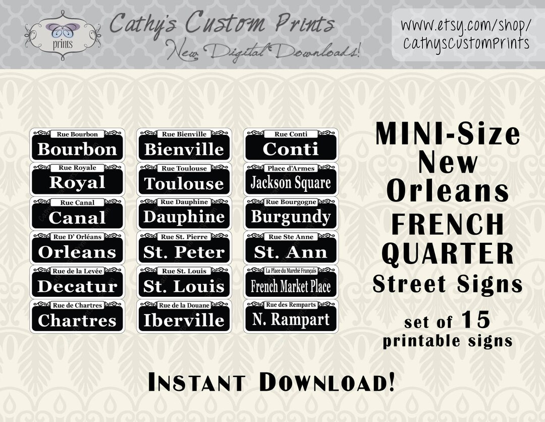 15 MINI New Orleans French Quarter Printable Signs, Set of 15 ...