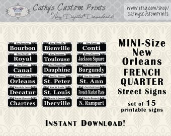 15 MINI New Orleans French Quarter Printable Signs, Set of 15, Printable Bourbon Street Signs, Mardi Gras Decor, Wedding Decor, NOLA