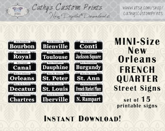 15 MINI New Orleans French Quarter Printable Signs, Set of 15, Printable Bourbon Street Signs, Mardi Gras Decor, Wedding Decor, NOLA