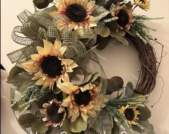 Here Comes the Sun-krans – rustieke voordeurkrans met zonnebloem | Herfstdecoratie boerderij | Dagelijkse bloemenkrans