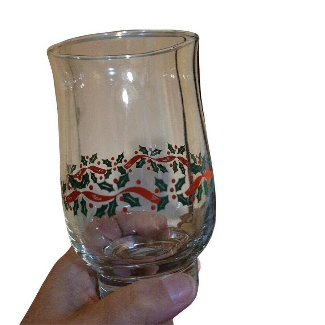 Vintage Christmas Glasses Holly Leaves Red Green on Clear Set of 4 Etsy
