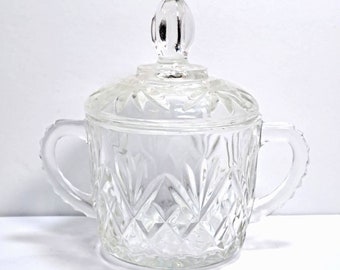Vintage 1960s Anchor Hocking Covered Glass Sugar Bowl Iconic Everyday Casual