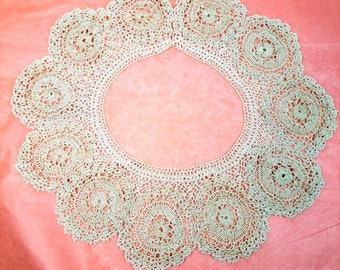 Vintage Crochet (Not Tatted) Medallion Lace Collar White Fancy Detachable Frill