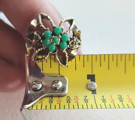 Vintage 1960s-70s Ring Gold Tone Flower Green Sto… - image 8