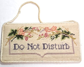 Vintage Hand Made Cross Stitch Do Not Disturb Sign for Door Handle
