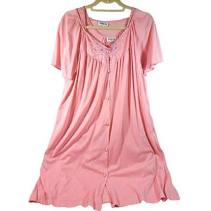 Conjunto de roupão vintage da Vanity Fair dos anos 1970, tamanho M, nylon rosa, feito nos EUA, comprimento até o joelho