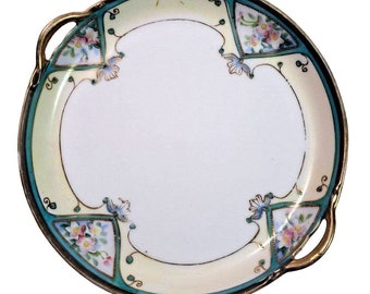 Antique Nippon Morimura Bros. 1911-1921 Hand Painted Floral Handled Plate Tray