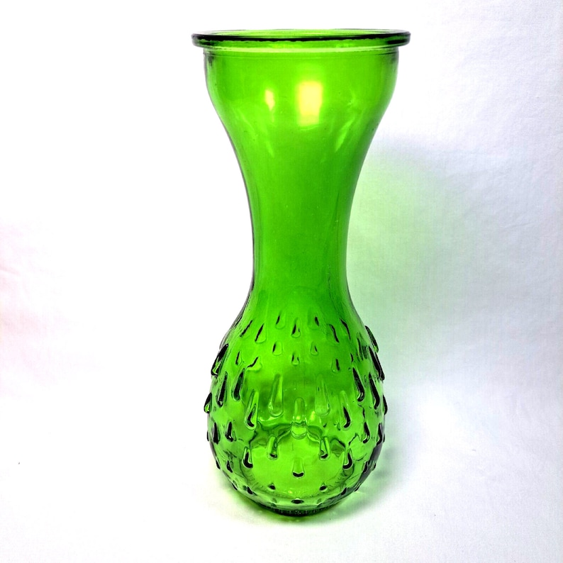 Midcentury Green Glass Vase Teardrop Bumps Bulb Friendly Neck Etsy